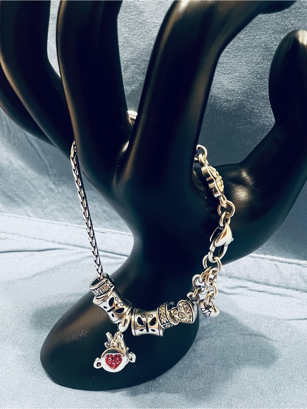 Brighton - Silver Tone Charm Bracelet with Heart Accents